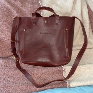 Portland leather goods cognac mini snap crossbody